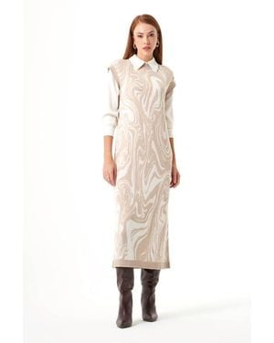 Mizalle Special Patterned Knitwear Dress - Natural
