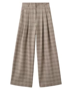 Mango Natalie Plaid Wide-Leg Pants - Natural