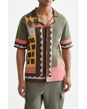 Scotch & Soda Oversize Geo Jacquard Knit Cotton Blend Camp Shirt - Multicolor