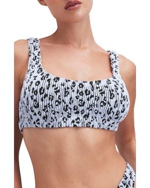 GOOD AMERICAN Always Fits Leopard Scoop Bikini Top - Blue