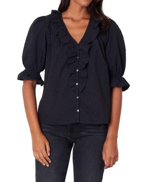 Paneros Clothing Chloe Swiss Dot Ruffle Shirt - White