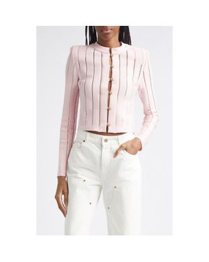 Balmain Metallic Open Stitch Cardigan - Pink