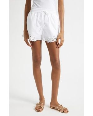 Veronica Beard Vivaldi Embroidery Detail Cotton Drawstring Shorts - White