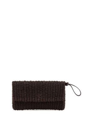 Mango Woven Raffia Pouch - Gray