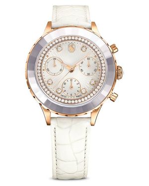 Swarovski Octea Chronograph Leather Strap Watch, 37Mm - White