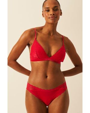 Stripe & Stare Eco Lace Padded Triangle Bralette & Original Knicker Set - Red