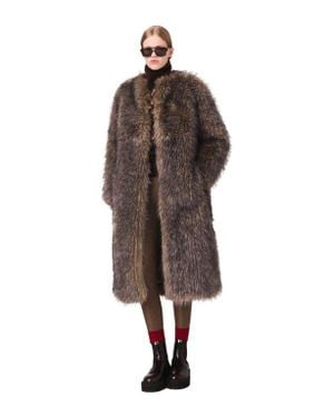 Maje Long Faux Fur Coat - Brown