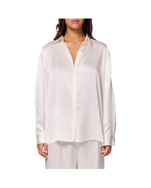Simone Perele Love Me Silk Blend Button-Up Shirt - White