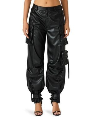 Steve Madden Duo Faux Leather Wide Leg Cargo Pants - Black