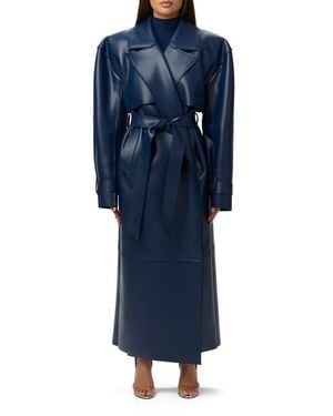 Naked Wardrobe Faux Leather Trench Coat - Blue