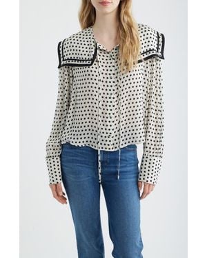 FRAME The Polka Dot Fleet Silk Top - Blue