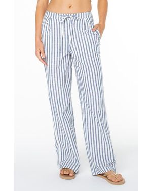 Roxy Mavericks Pleated Stripe Cotton Pants - Blue
