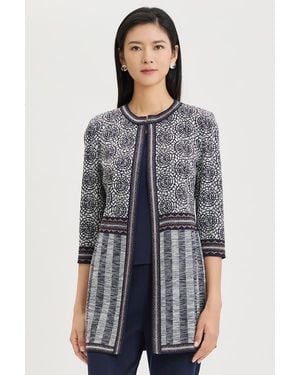 Ming Wang Multi Pattern Jacquard Knit Jacket - Blue