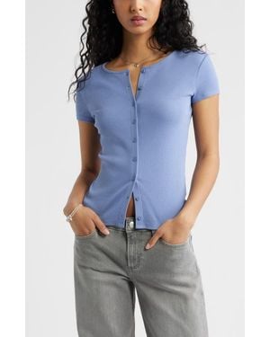 BP. Short Sleeve Rib Knit Cardigan - Blue