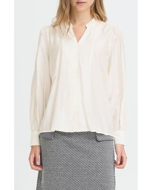 Ichi Ihjula Long Sleeve Button-Up Knit Top - White