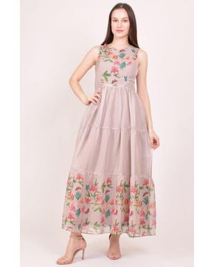 Ras Floral Organza Tiered Maxi Dress - Pink