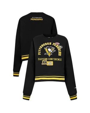 Pro Standard Pittsburgh Penguins Area Code Cropped Pullover Sweatshirt - Black