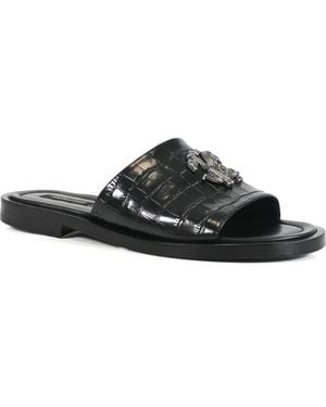 Roberto Cavalli Croc Embossed Slide Sandal - Black