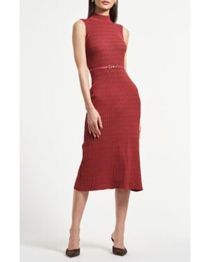Isaac Mizrahi New York Sleeveless Belted Rib Midi Sweater Dress - Red