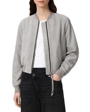 AllSaints Orten Suede Bomber Jacket - Gray