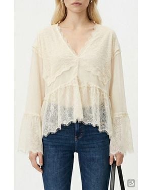 Vero Moda Emilie V-Neck Lace Swing Top - Natural