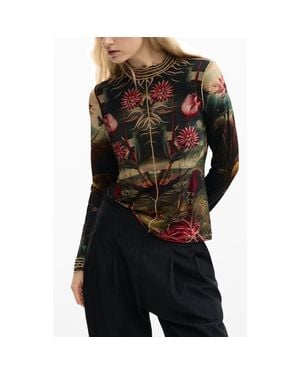 Desigual Floral Print Long Sleeve T-Shirt - Black