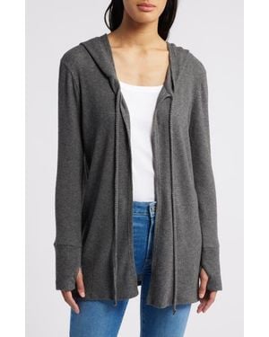 Loveappella Hooded Rib Cardigan - Gray