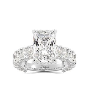 Balacia Radiant Cut Iced Out Engagement Ring With Radiant Cut Side Diamonds - Metallic