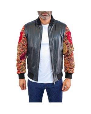Maceoo Dragon Sleeve Leather Bomber Jacket - Blue