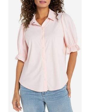 Liverpool Jeans Company Puff Sleeve Knit Snap-Up Shirt - White