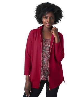 Jessica London Stretch Cotton Zip Front Hi Low Jacket - Red