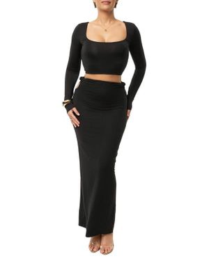 JLUXLABEL Geneva Long Sleeve Crop Top & Skirt - Black