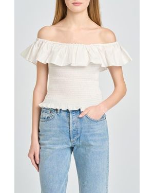 Wayf Delilah Shirred Off The Shoulder Top - Blue