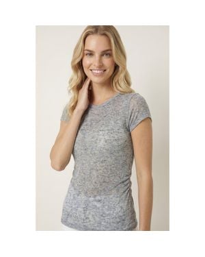 Modenaire Sheer Lace Fitted Floral Mesh Overlay Tee - Gray