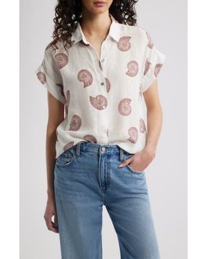 Rails Farrah Linen Blend Short Sleeve Button-Up Shirt - Blue