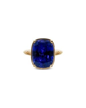 Sterling Forever 14K Plated Elongated Cushion Stone Ring - Blue