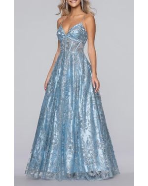 Blondie Nites Jill Glitter Mesh Corset Gown - Blue