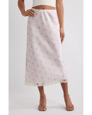 LoveShackFancy Castle Floral Print Lace Midi Skirt - White