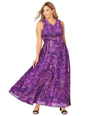 Jessica London Georgette Flyaway Maxi Dress - Purple