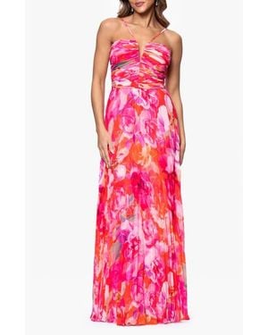 Xscape Evenings Floral Pleated Chiffon Gown - Pink