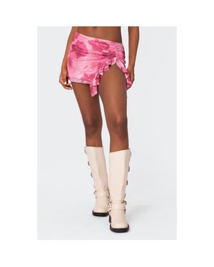 Edikted Wanda Floral Ruffle Detail Mesh Miniskirt - Pink