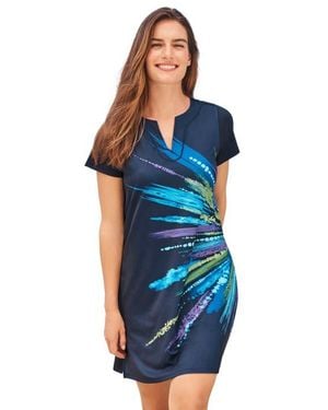 Swim 365 Longer Length Notch Neck Short Sleeve Swim Tunic - Blue
