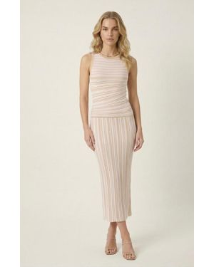 Modenaire Striped Knit Tank & Midi Skirt Set - Natural