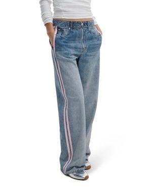 Rag & Bone Rb Miramar Side Stripe High Waist Wide Leg Cotton Terry Sweatpant Track Pants - Blue