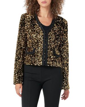 Endless Rose Sequin Padded Shoulder Jacket - Black