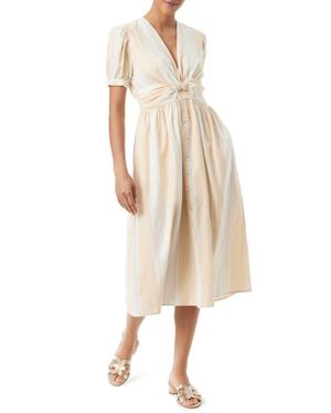 Sam Edelman Christy Stripe Twist Front Linen Blend Midi Dress - Natural