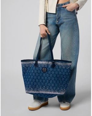 Philipp Plein Denim Shopper Bag Monogram Strass - Blue