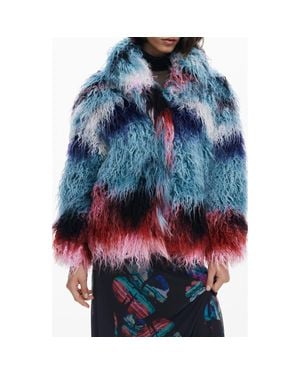 Desigual Faux Fur Jacket - Blue