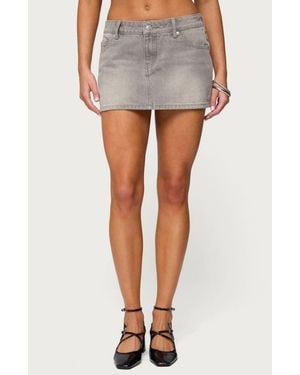 Edikted Chiara Low Rise Denim Miniskirt - Gray