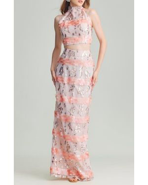 holiCHIC Saana Sequin & Paillette Embellished Crop Top & Skirt Set - Pink